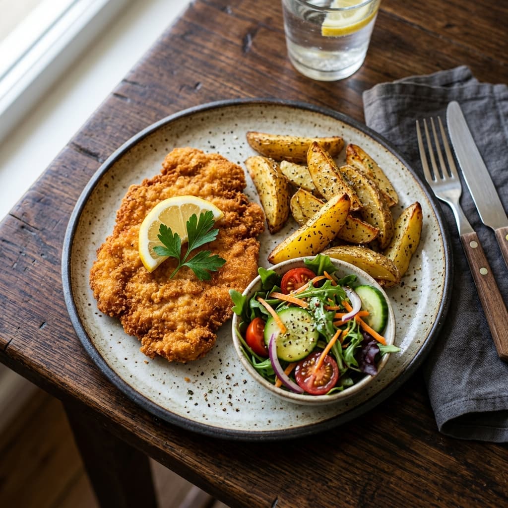 Schnitzel oder Hähnchen mit Ofenkartoffeln