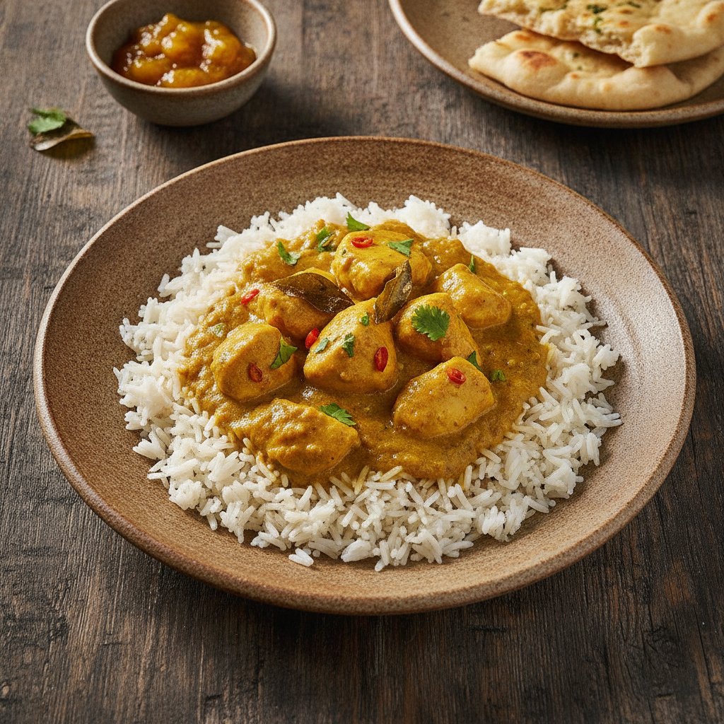 Hähnchen in Currysauce mit Reis